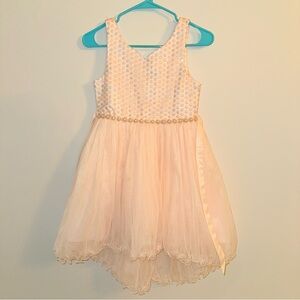 Pink Sleeveless Tulle Dress with Pearl Accents